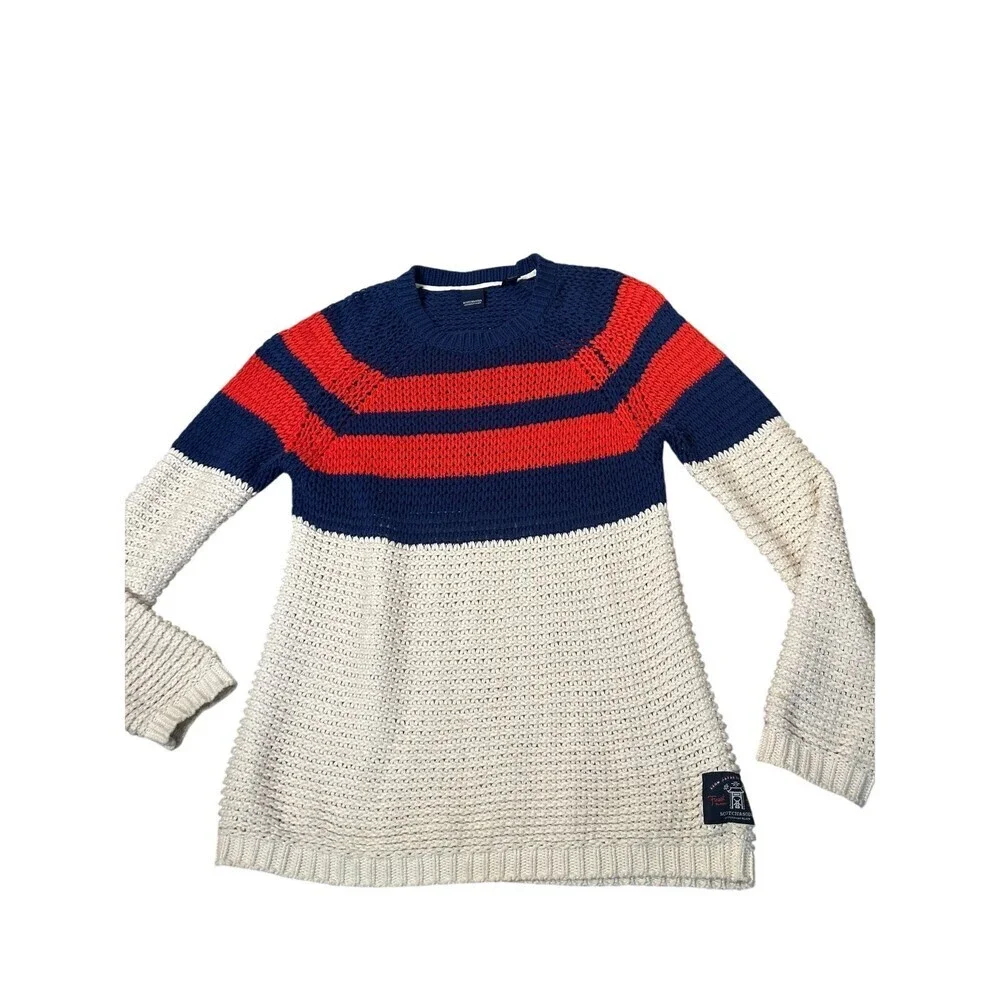 Scotch & Soda unisex men's sweater loose knit striped blue/orange/white SZ XL